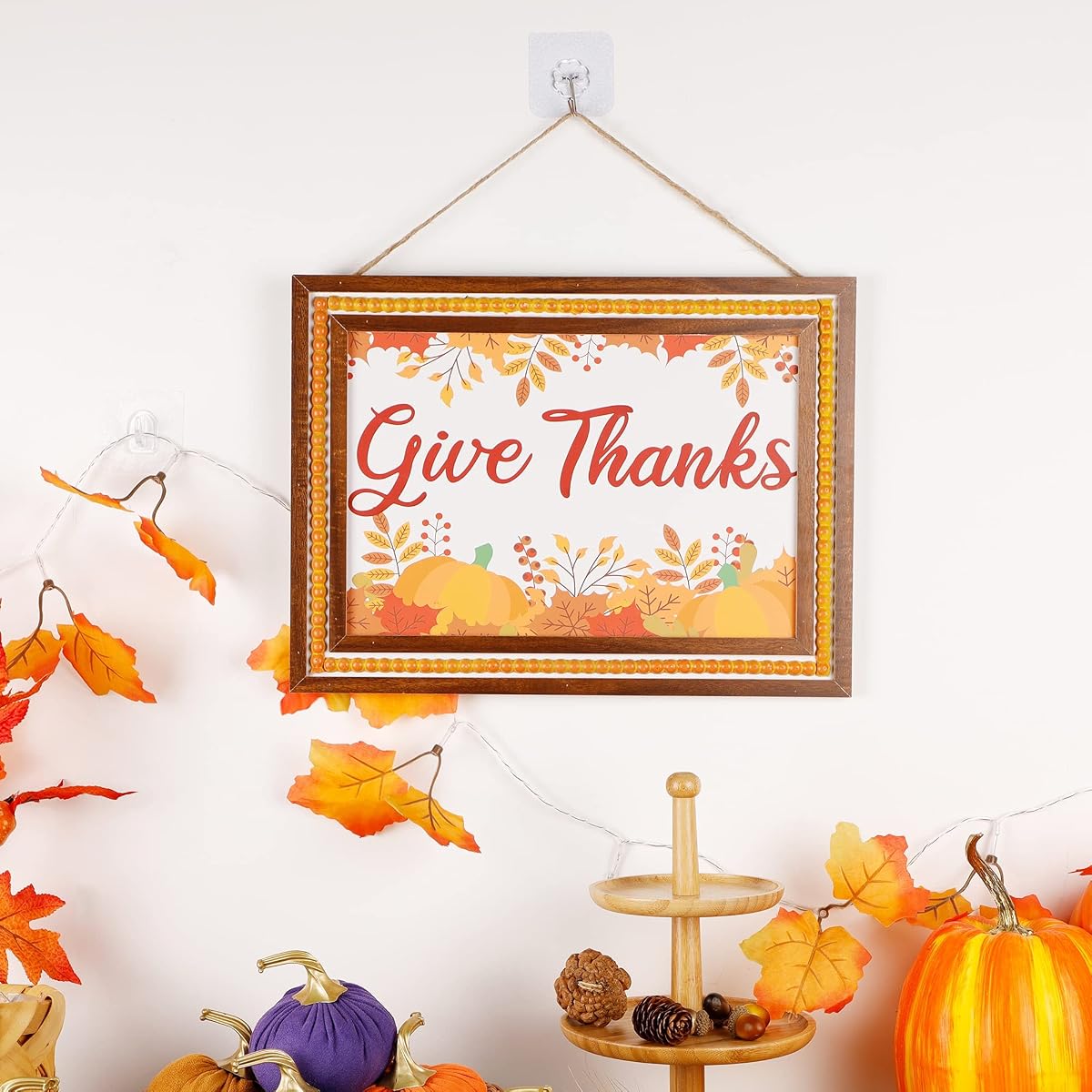 winemana Fall Wall Decor, Thanksgiving Decoration Wooden Sign, 15.4" x 11.4" Hanging Farmhouse Pumpkin Give Thanks Sign, Autumn Harvest Day Decor for Porch Door Home (Orange) - imagem de detalhe 6