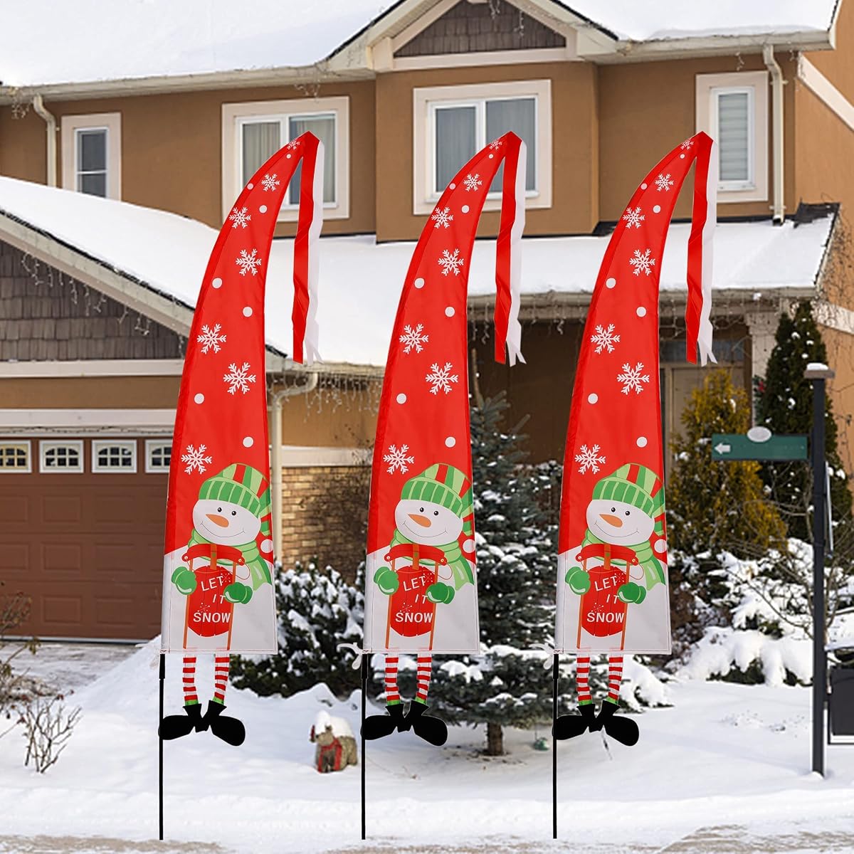 winemana Christmas Outdoor Decorations Set of 3 Snowman Feather Flag Banners, 5 Ft Merry Christmas Flags Yard Sign Stakes, Perfect for Garden Yard Lawn Front Porch Holiday Party - imagem de detalhe 6