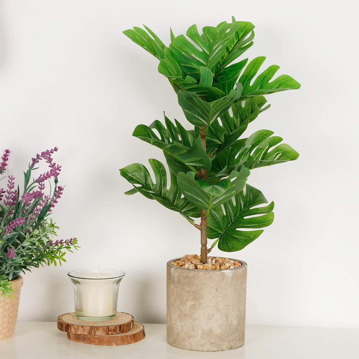 winemana 17 inches Artificial Potted Greenery Green Leaf Plants, Monstera Leaf Small Plants for Office Desk Indoor Outdoor Decoration (Emerald Green) - imagen de detalle 3