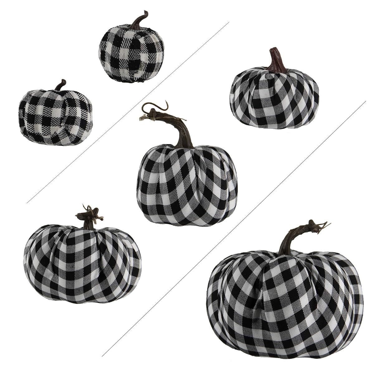 winemana 6 Pcs Thanksgiving Decorations Artificial Pumpkins, Different Sizes Vivid Fake Foam Pumpkin in Black&White Grid, Fall Decorations for Home Kitchen Table Indoor Outdoor Friendsgiving - 细节图 1