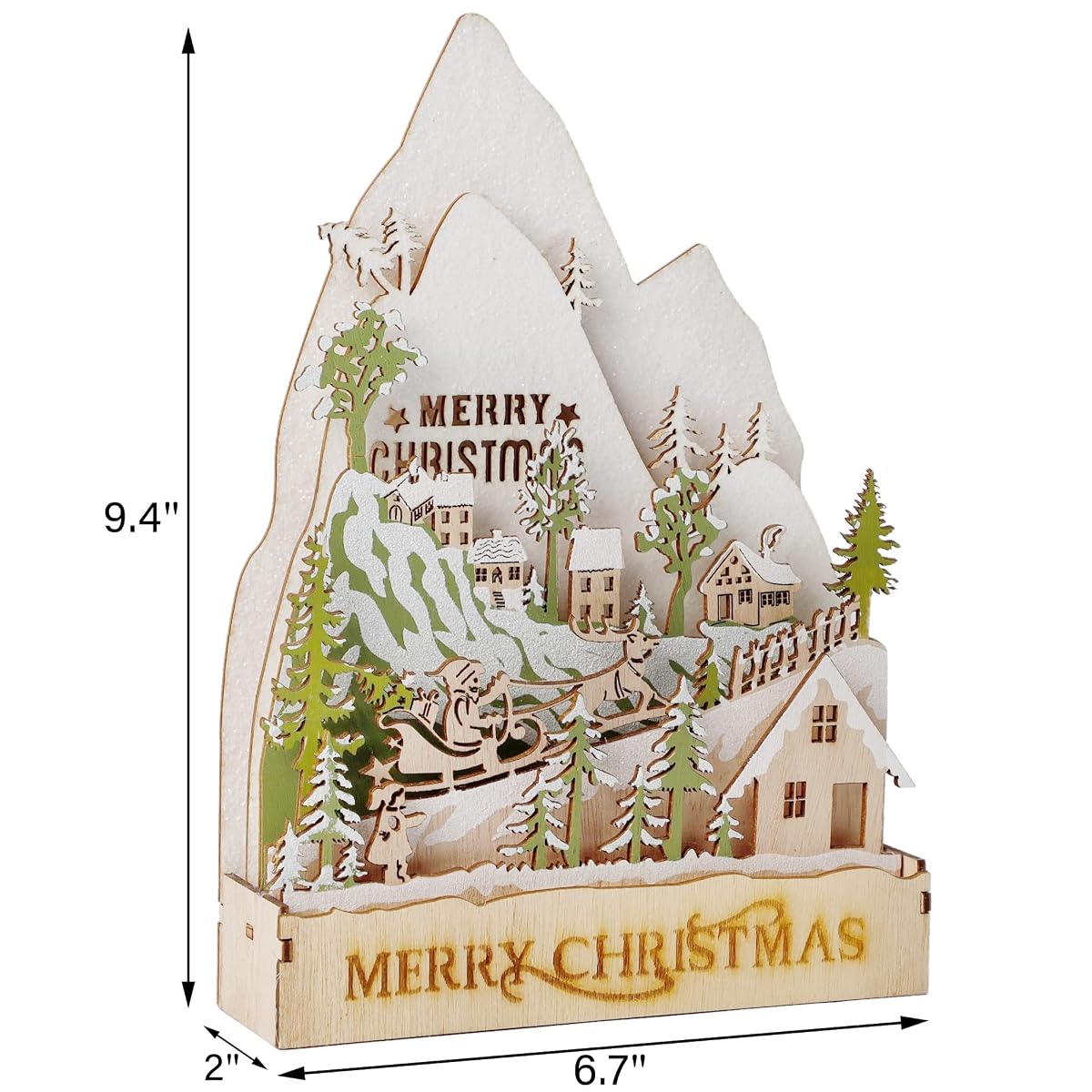 winemana Christmas Lighted Table Decorations, 9.4" x 6.7" Merry Christmas Snowy Village, Battery-Operated Wooden Tabletop Ornaments for Home Kitchen Fireplace Office Desk Indoor Holiday Decor - detail image 1