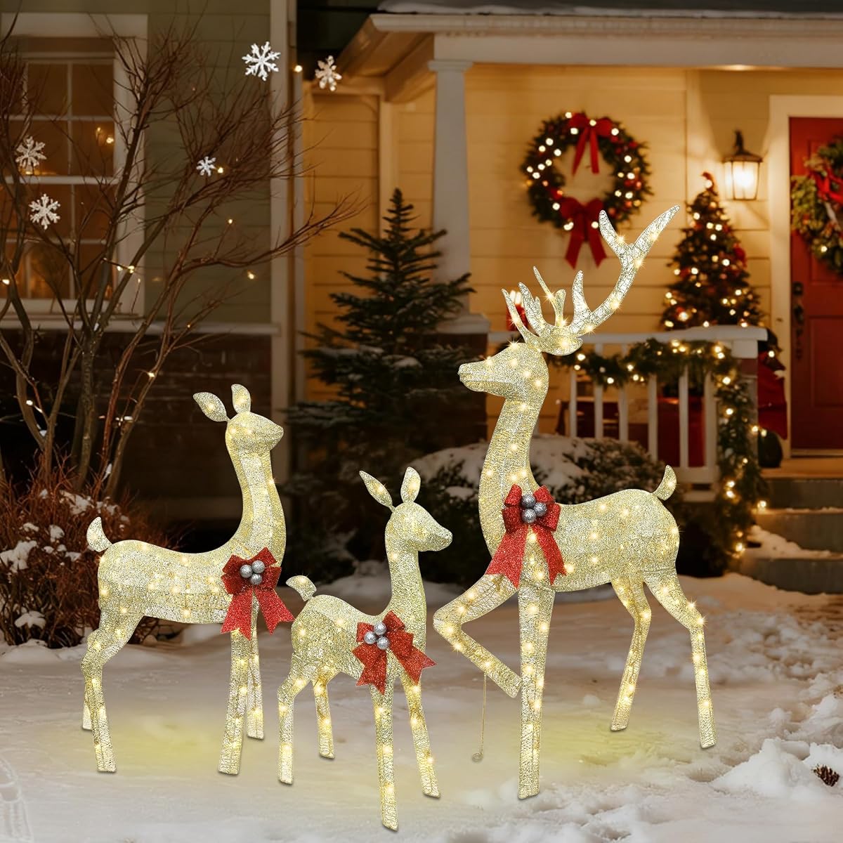 winemana 5ft Reindeer Christmas Outdoor Decorations, Set of 3 Extra Large Deer Yard Decor- Lighted 3D Reindeer Family Set for Outside Lawn Garden Xmas Holiday Party Decor (Gold) - detail image 4