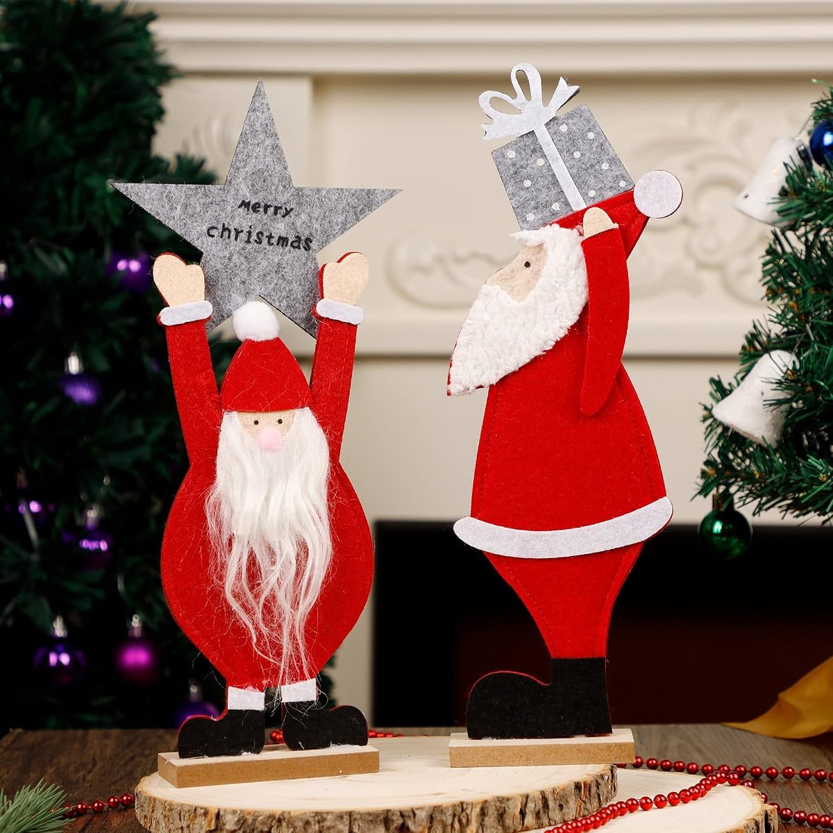 winemana Set of 2 Christmas Table Decorations Santa, 12" x 5" Santa Claus Ornaments with Gift Box and Merry Christmas Sign, Perfect for Indoor Home Kitchen Fireplace Office Holiday Party Xmas Gift - imagen de detalle 4