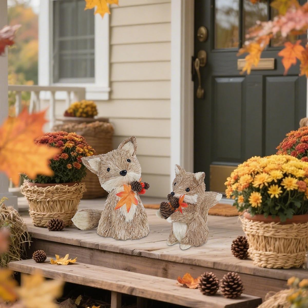 winemana Fall Decor Set of 2 Sisal Fox, Thanksgiving Decorations for Home - imagen de detalle 3
