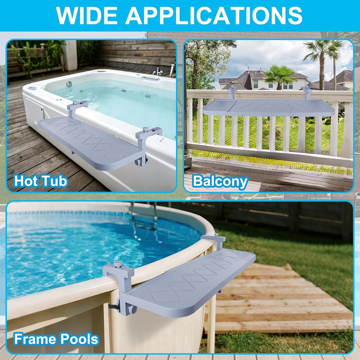 winemana Pool Bar for Above Ground Pool Swim Up Bar 38.4" x12" Adjustable Poolside Table Foldable Swimming Pool Shelf Fits Round Oval Rectangle Pools Clip-On Drink Table for Deck Patio, Grey - imagem de detalhe 1