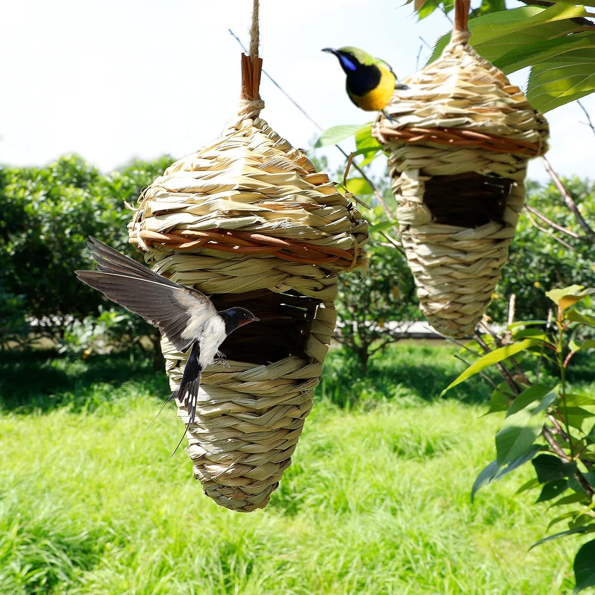 winemana 2 Pack Hanging Hummingbird Nest House, Durable Hand Woven Bird Hut, Made of Natural Grass, Perfect for Outdoor Garden Patio Lawn - imagem de detalhe 6