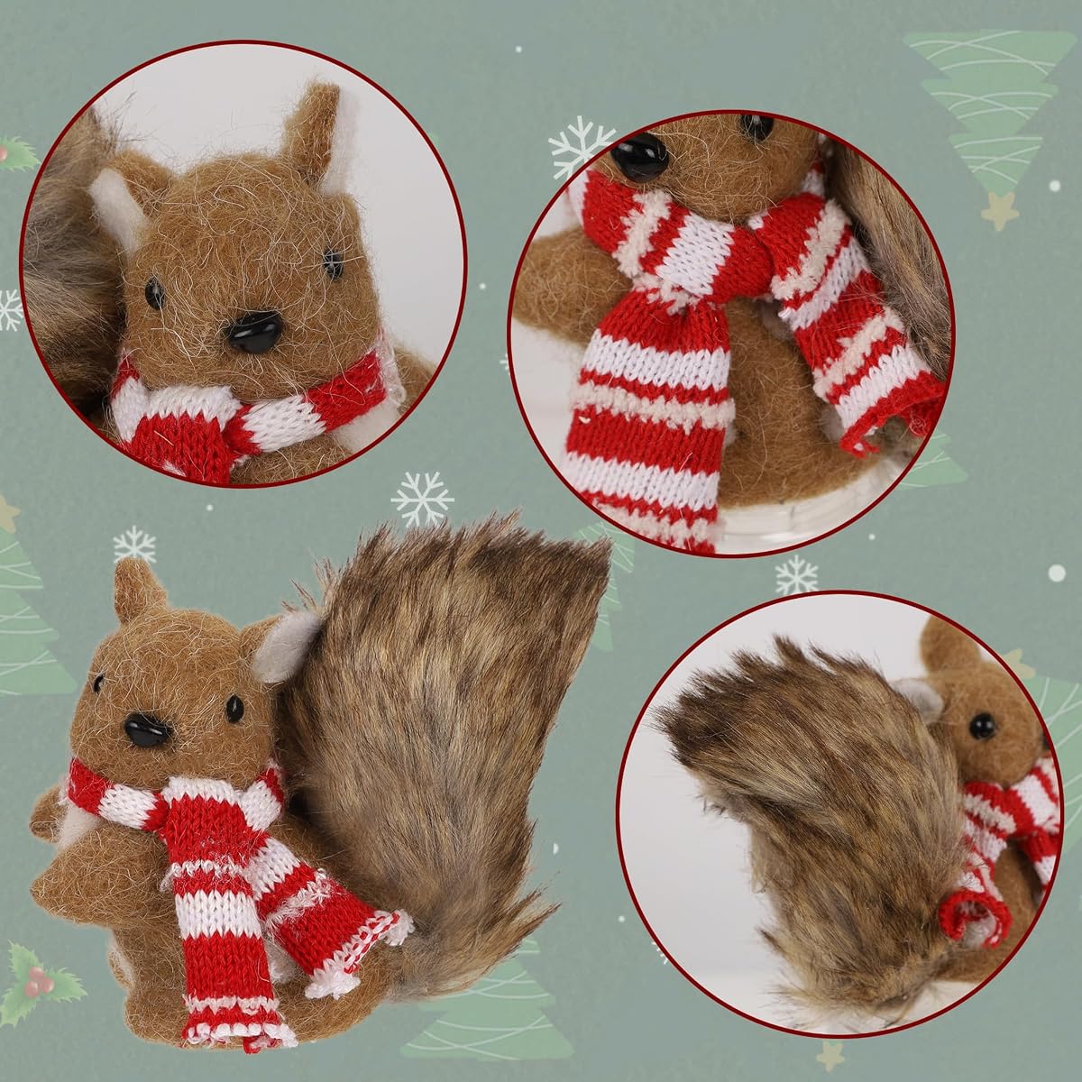 winemana Christmas Squirrel Table Decor, Set of 2 Squirrel Ornaments Woodland Animals Figurine with Scarf Christmas Winter Holiday Decorations for Indoor Home Mantle Office Xmas Gifts - imagen de detalle 4
