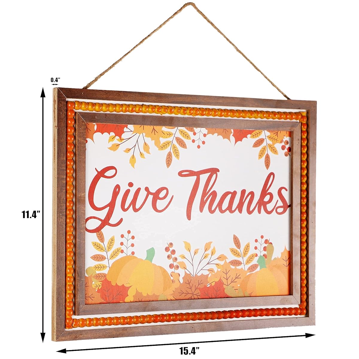 winemana Fall Wall Decor, Thanksgiving Decoration Wooden Sign, 15.4" x 11.4" Hanging Farmhouse Pumpkin Give Thanks Sign, Autumn Harvest Day Decor for Porch Door Home (Orange) - imagem de detalhe 1