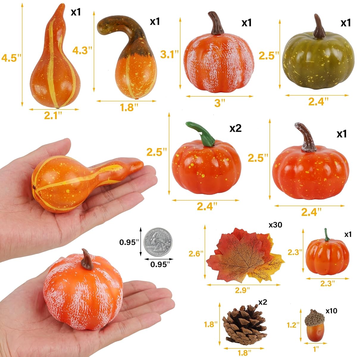 winemana Fall Decorations for Home Mini Pumpkins Gourds & Leaves Set - detail image 1
