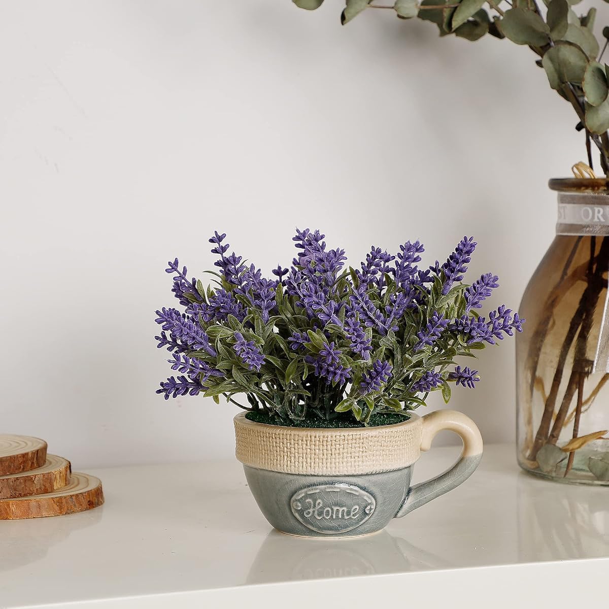 winemana Artificial Lavender Plant in Pot, Purple Faux Silk Floral Arrangements for Kitchen, Office, Weddings, Rustic Home Décor Indoor Outdoor Centerpieces (Dark Purple) - 细节图 4