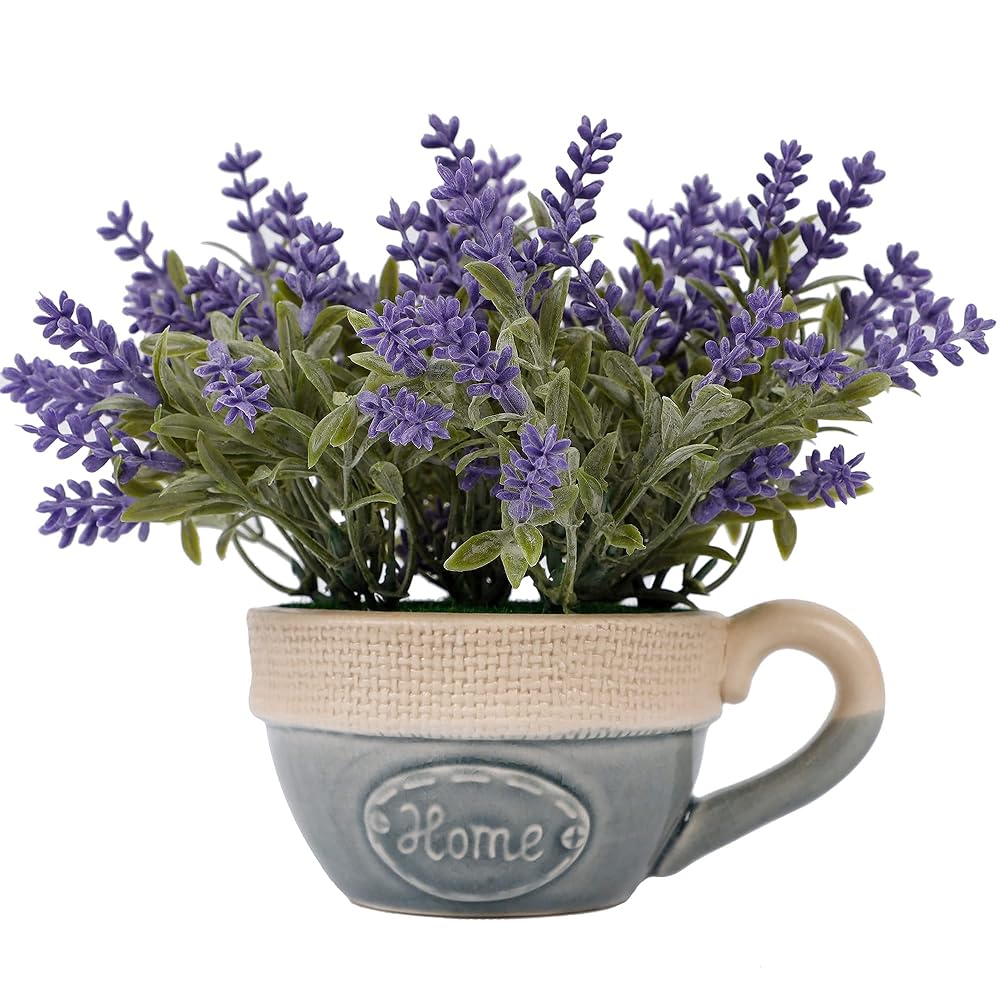winemana Artificial Lavender Plant in Pot, Purple Faux Silk Floral Arrangements for Kitchen, Office, Weddings, Rustic Home Décor Indoor Outdoor Centerpieces (Dark Purple)