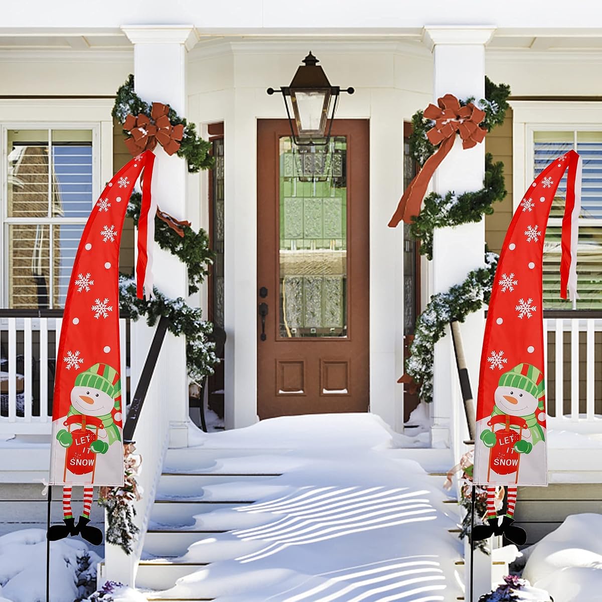 winemana Christmas Outdoor Decorations Set of 3 Snowman Feather Flag Banners, 5 Ft Merry Christmas Flags Yard Sign Stakes, Perfect for Garden Yard Lawn Front Porch Holiday Party - imagem de detalhe 4