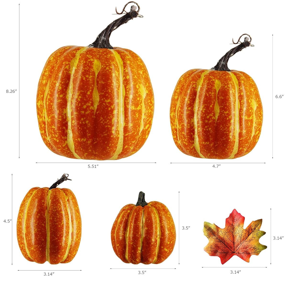 winemana Thanksgiving Decorations Artificial Pumpkins, Realistic Foam Yellow Pumpkin with 100 pcs Maple Leaves Made of Cloth, Fall Decorations for Home Kitchen Table Indoor Outdoor - 细节图 2