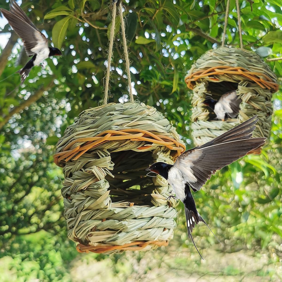 winemana 2 Pack Hanging Hummingbird Nest House, Durable Hand Woven, Made of Natural Grass, Perfect for Outdoor Garden Patio Lawn Office Indoor - imagem de detalhe 4