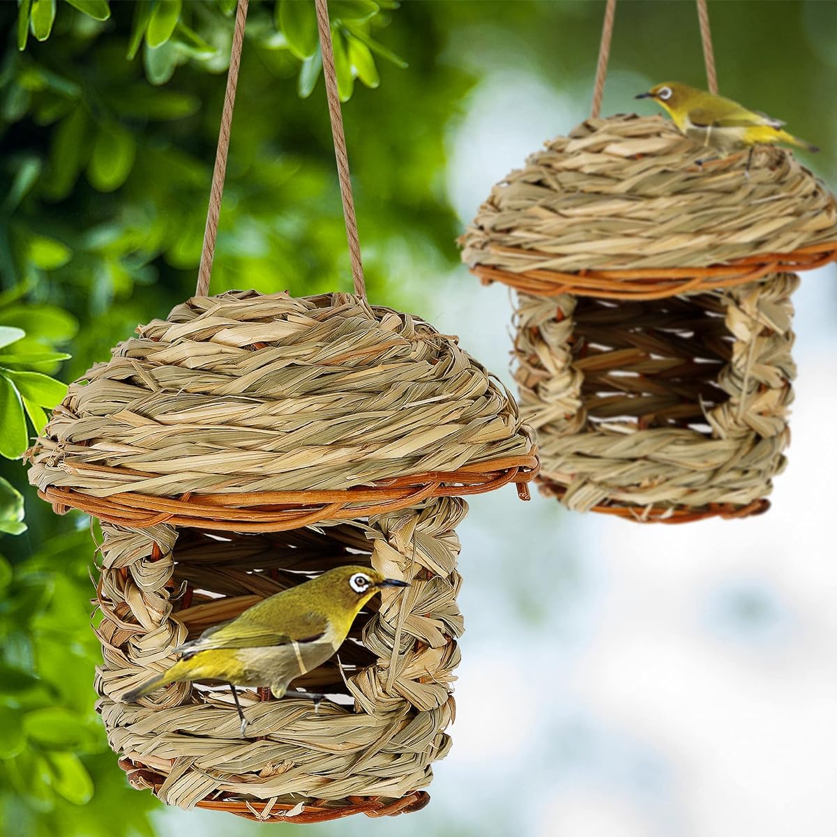 winemana 2 Pack Hanging Hummingbird Nest House, Durable Hand Woven, Made of Natural Grass, Perfect for Outdoor Garden Patio Lawn Office Indoor - imagem de detalhe 6
