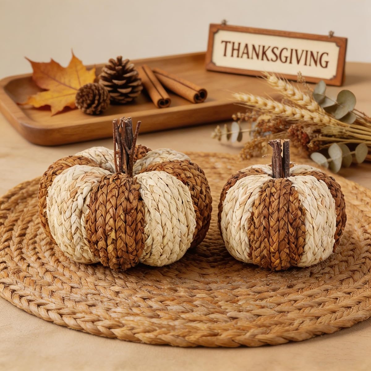 winemana Woven Wicker Pumpkins Fall Pumpkin Decor, 2 Pack - imagem de detalhe 1