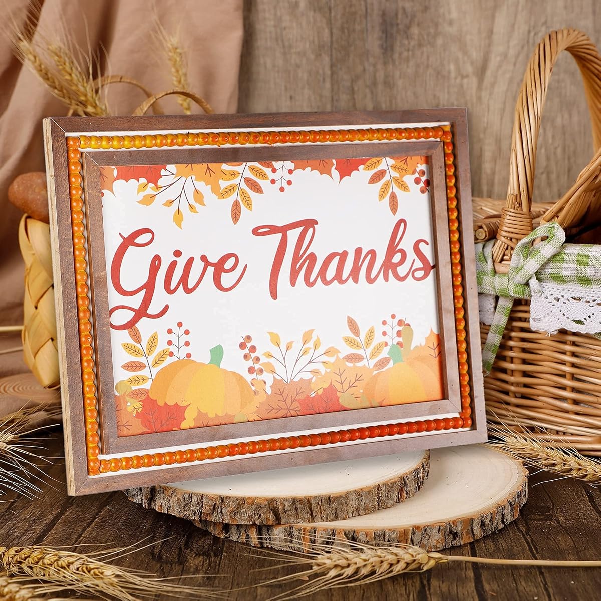 winemana Fall Wall Decor, Thanksgiving Decoration Wooden Sign, 15.4" x 11.4" Hanging Farmhouse Pumpkin Give Thanks Sign, Autumn Harvest Day Decor for Porch Door Home (Orange) - imagem de detalhe 3