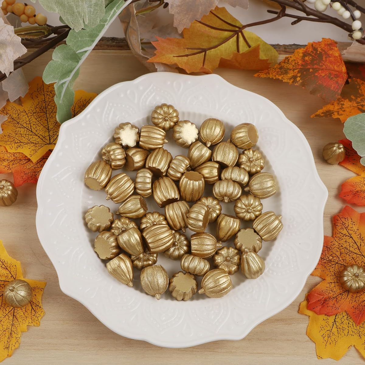 winemana 80Pcs Mini Pumpkins for Crafts, Fall Decorations for Home, Gold - imagem de detalhe 6