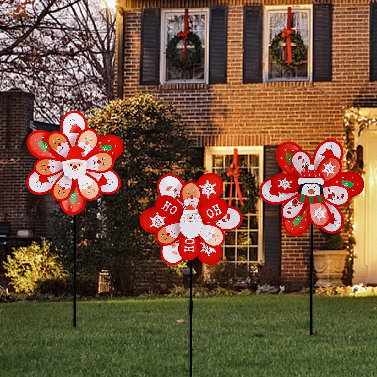 winemana Christmas Yard Decorations Pinwheels with Stakes, Set of 3 DIY Wind Spinner Windmill with Santa Claus Penguin Ornaments for Outdoor Garden Lawn Front Porch Winter Xmas Decor - detail image 6