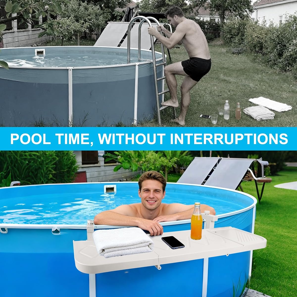 winemana Pool Bar for Above Ground Pool Swim Up Bar 38.4" x12" Adjustable Poolside Table Foldable Swimming Pool Shelf Fits Round Oval Rectangle Pools Clip-On Drink Table for Deck Patio, White - imagem de detalhe 5