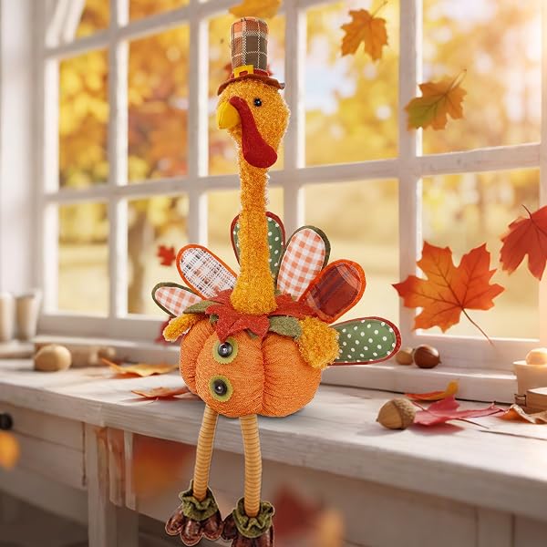 winemana Thanksgiving Decorations 31.5" Large Plush Turkey with Stretchable Neck - Stuffed Animal Indoor Decor, Adjustable Fall Table Centerpiece for Home Mantel Office