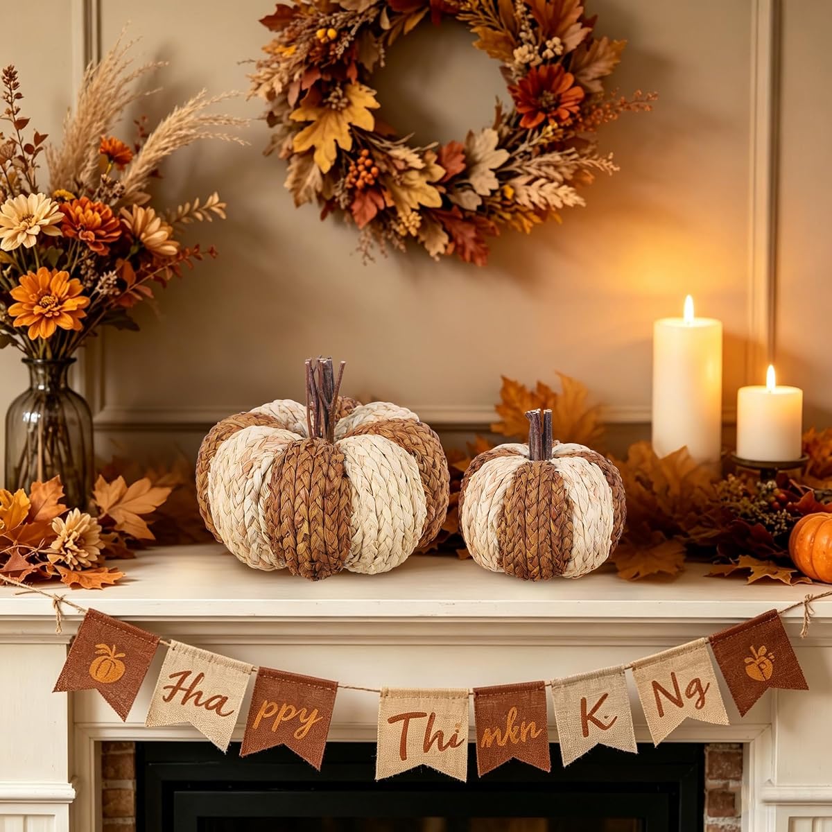 winemana Woven Wicker Pumpkins Fall Pumpkin Decor, 2 Pack - imagem de detalhe 4