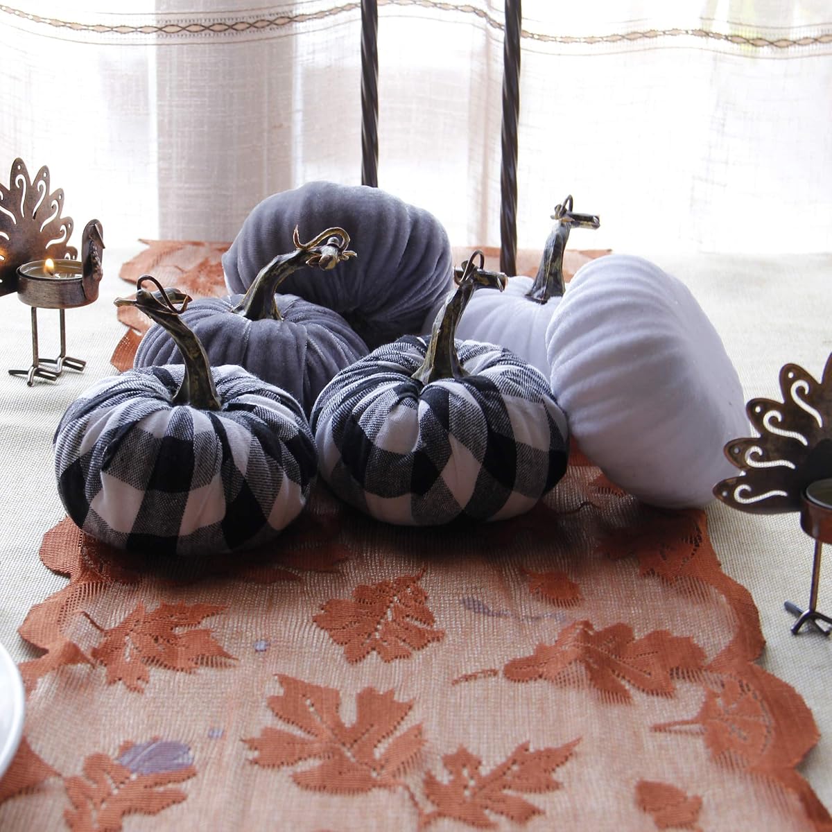 winemana 6 Pcs Thanksgiving Decorations Artificial Pumpkins, Foam Lint Pumpkins 3 Colors Fall Friendsgiving Decor for Home Kitchen Table Party Indoor Outdoor Harvest Day - 细节图 6