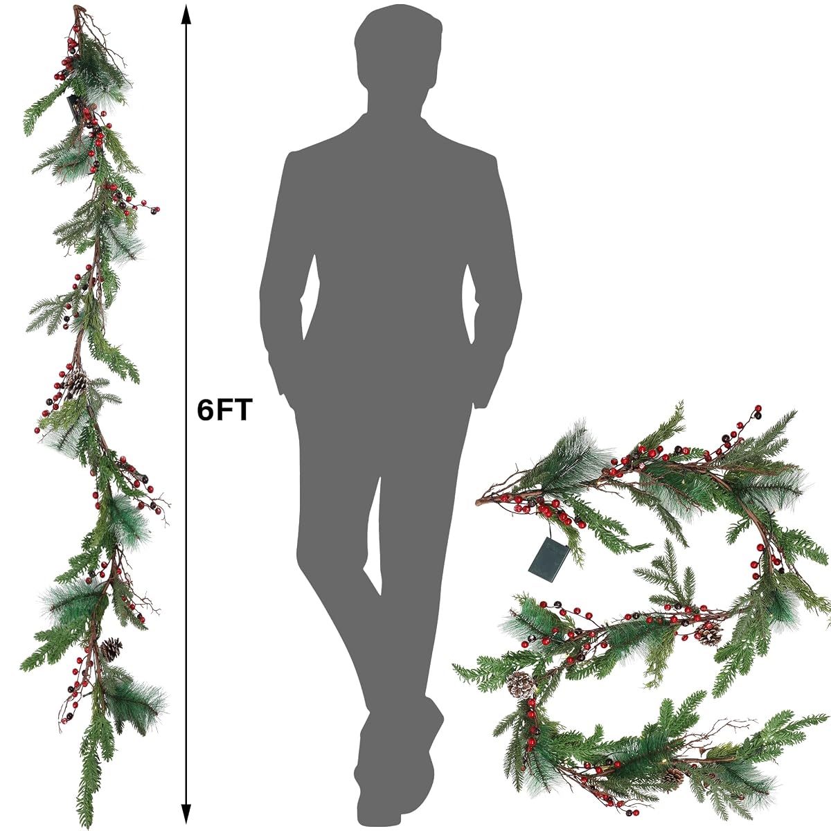winemana 6 FT Pre-lit Artificial Christmas Garland with Lights for Mantle - imagem de detalhe 2