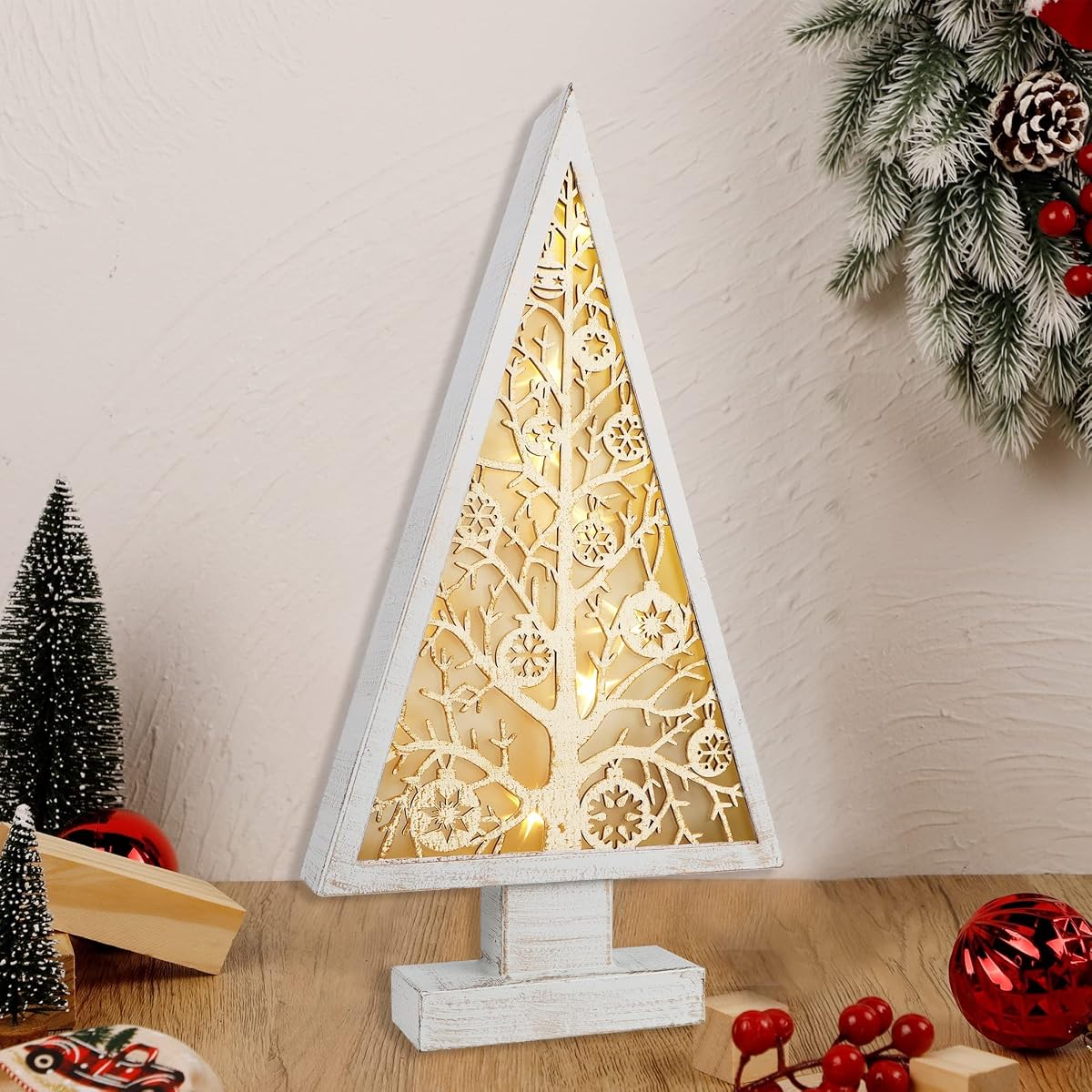 DR.DUDU Christmas Table Decorations, Christmas Tree with Hollow Star Lights Ornament, 16" x 8" Xmas Lighted Metal Tabletop Centerpiece Holiday Decor for Indoor Home Kitchen Room Office - imagem de detalhe 1
