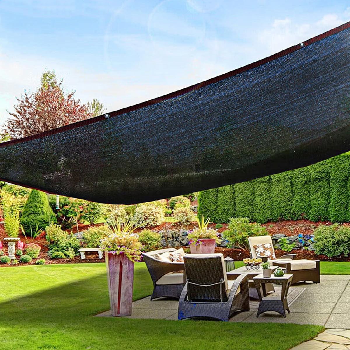 winemana Black Shade Cloth 90%, 30x50 FT Mesh Tarp - Garden Shade for Greenhouse, Patio, Vegetables, Plants Cover and Chicken Coops, Sunshade Net for Outdoor Protection with Reinforced Grommets - 细节图 3