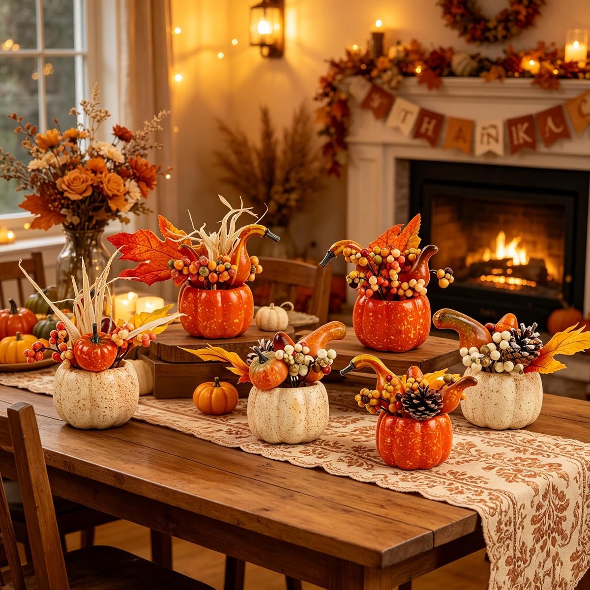 winemana Fall Decorations for Home, Set of 6 Artificial Pumpkin - imagem de detalhe 1