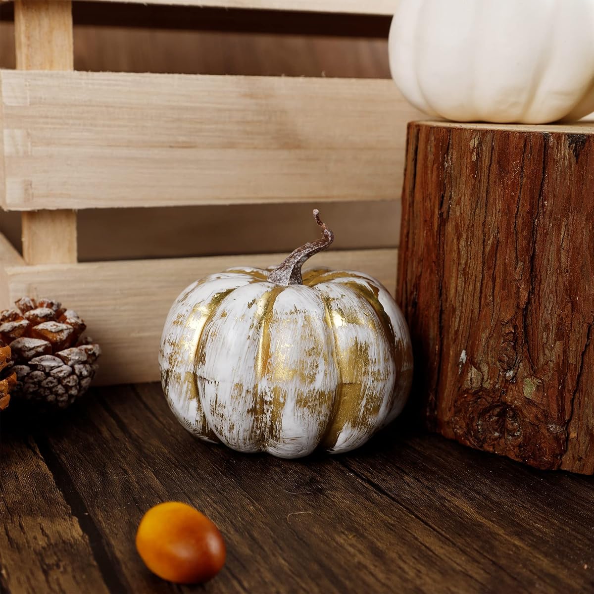winemana 16 Pcs Golden and White Pumpkins Fall Decorations for Home - imagem de detalhe 5