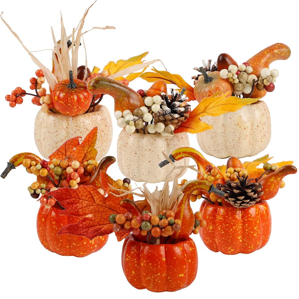 winemana Fall Decorations for Home, Set of 6 Artificial Pumpkin