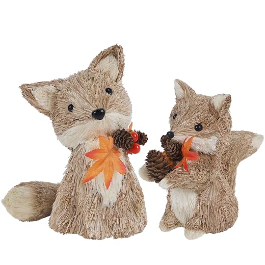 winemana Fall Decor Set of 2 Sisal Fox, Thanksgiving Decorations for Home