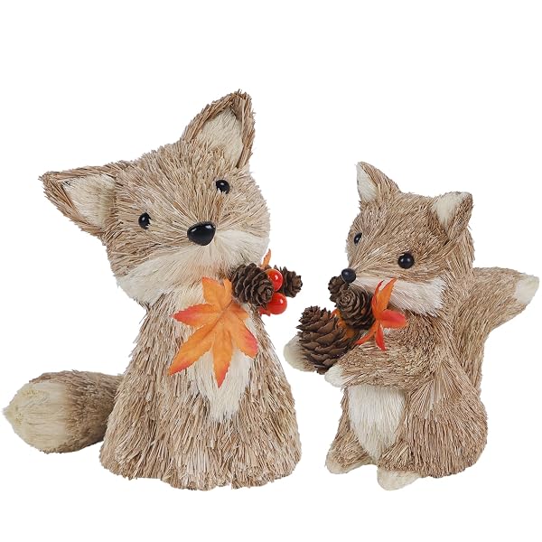 winemana Fall Decor Set of 2 Sisal Fox, Thanksgiving Decorations for Home