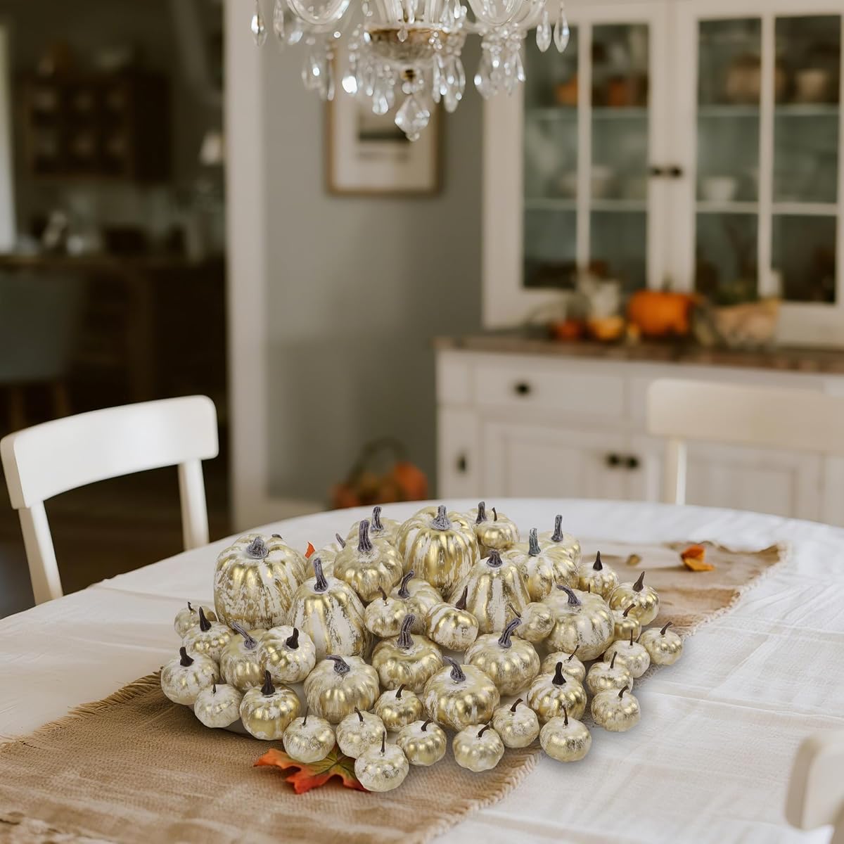 winemana 46 Pcs Artificial Gold Pumpkins Fall Decorations for Home - imagen de detalle 5