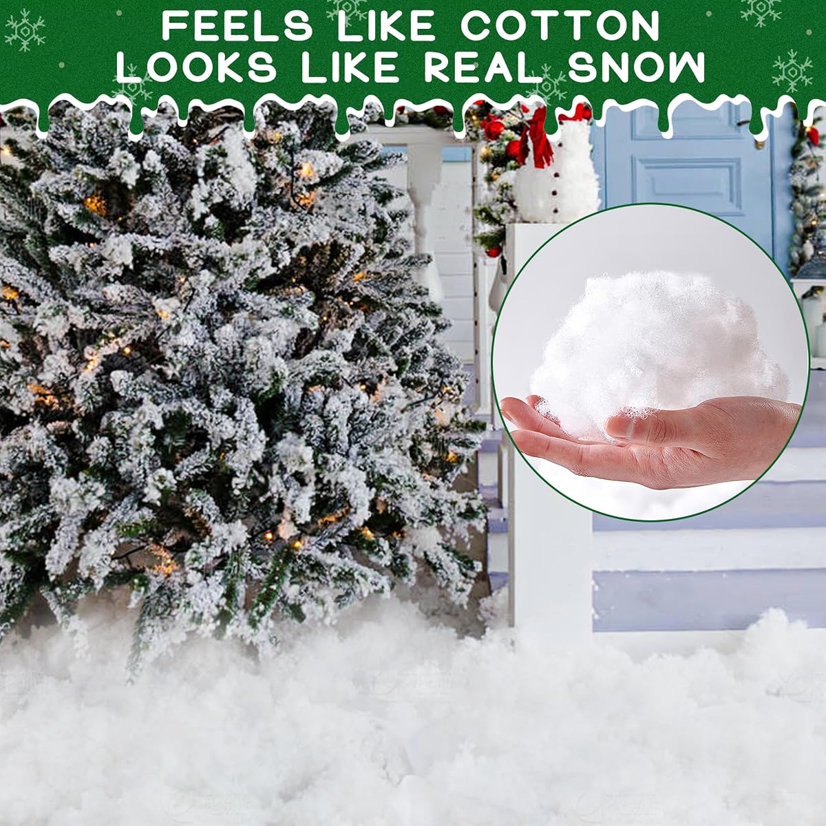 winemana Christmas Fake Snow 3-Piece Set Decorations, Snow Blanket Roll, Artificial Snowflakes, Fluffy Snow for Christmas Village Houses Display Winter White Wonderland Kitchen Table Top Decor - imagem de detalhe 6