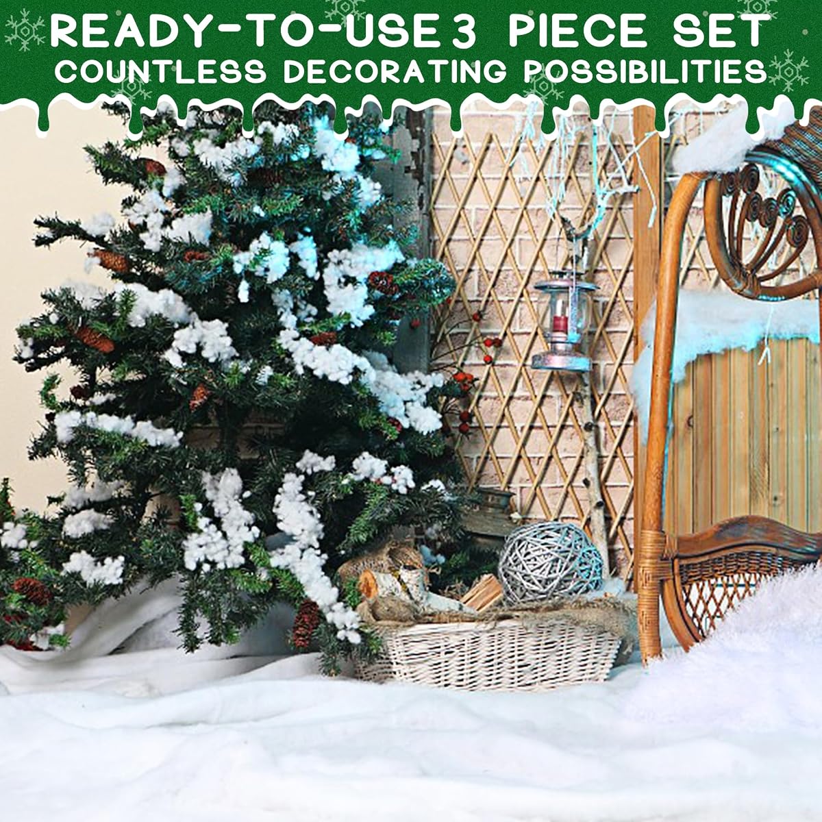 winemana Christmas Fake Snow 3-Piece Set Decorations, Snow Blanket Roll, Artificial Snowflakes, Fluffy Snow for Christmas Village Houses Display Winter White Wonderland Kitchen Table Top Decor - imagem de detalhe 5