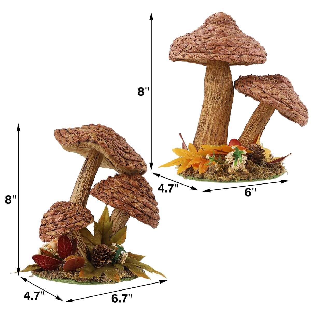 winemana 2 Pack Mushroom Fall Decor - Handmade Woven Mushrooms Figurines, Rustic Farmhouse Table Centerpieces for Thanksgiving, Autumn Home, Shelf & Kitchen Decor - imagen de detalle 2