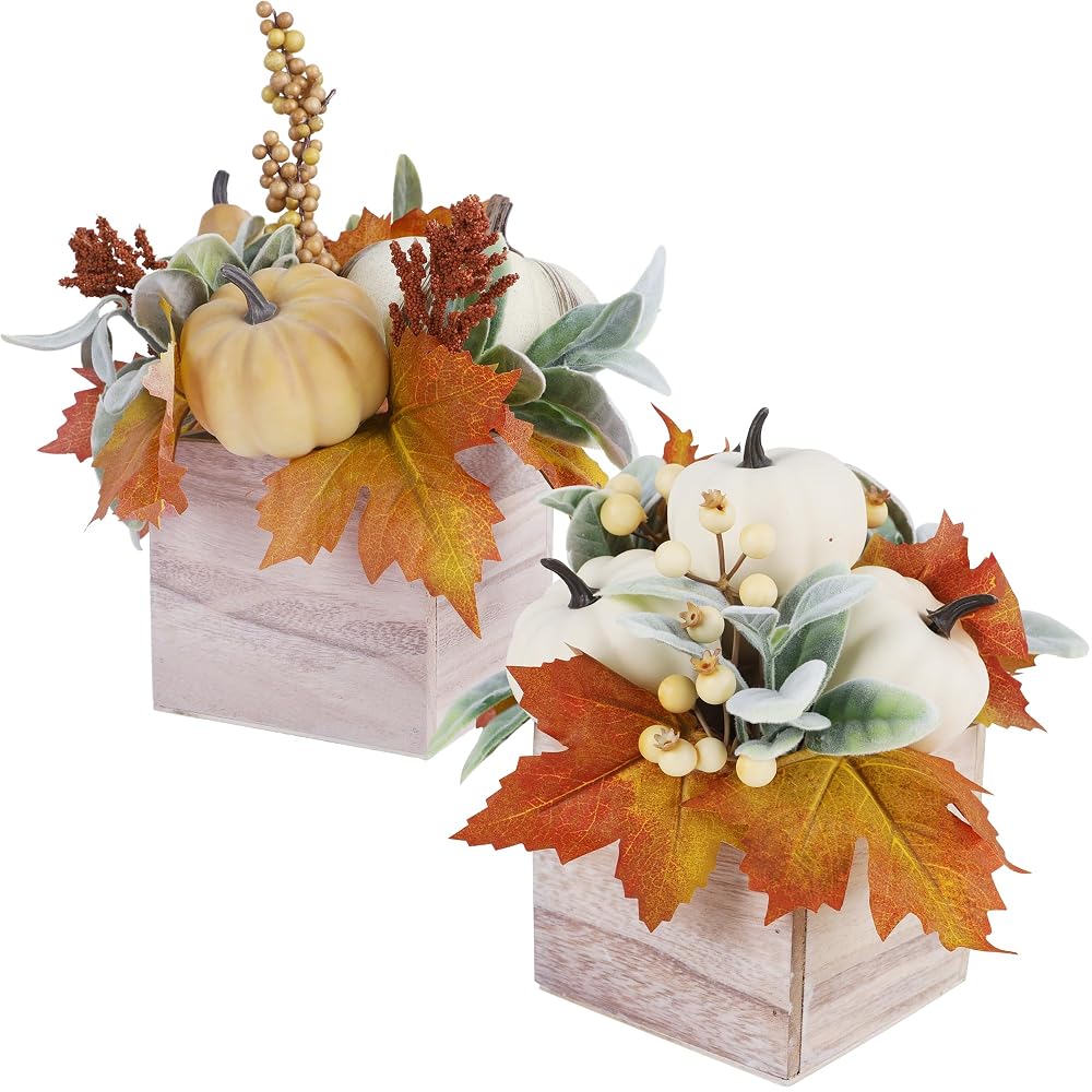 winemana Fall Decorations Artificial Pumpkin Gourd Berries Leaves, 2 Pack