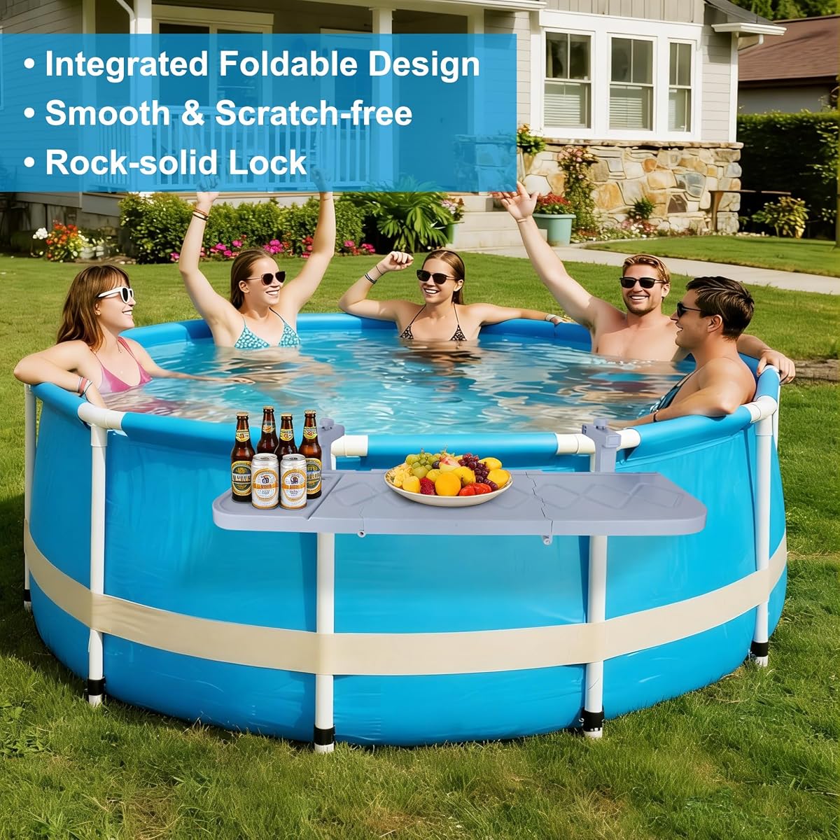 winemana Pool Bar for Above Ground Pool Swim Up Bar 38.4" x12" Adjustable Poolside Table Foldable Swimming Pool Shelf Fits Round Oval Rectangle Pools Clip-On Drink Table for Deck Patio, Grey - imagem de detalhe 3