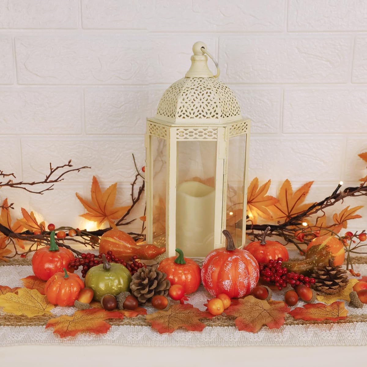 winemana 57pcs Fall Decorations for Home - Small Pumpkins for Decorating with Fake Leaves, Gourds & Pinecones -Thanksgiving Decor for Table Centerpiece Indoor Room Autumn Harvest Decor - detail image 5