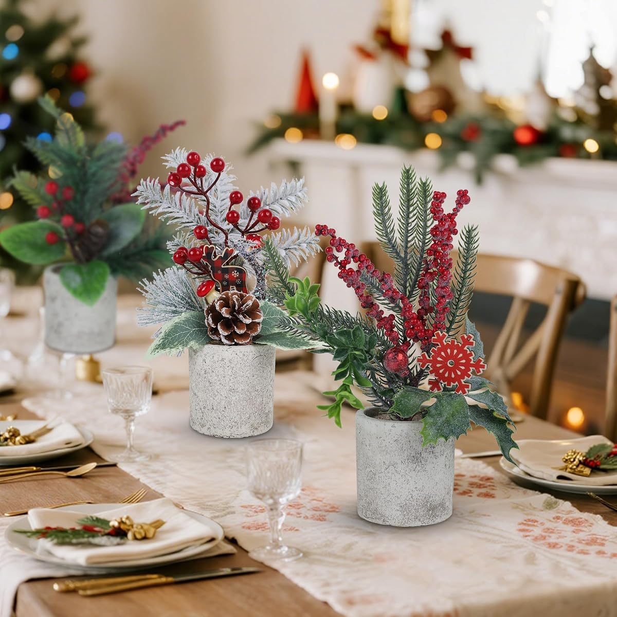 winemana 3 Pack Mini Christmas Trees for Table Centerpieces, 11 Inch Small Artificial Xmas Tree with Red Berries & Pine Cones for Home, Office Desk, Tabletop, Indoor Holiday Decorations - detail image 1