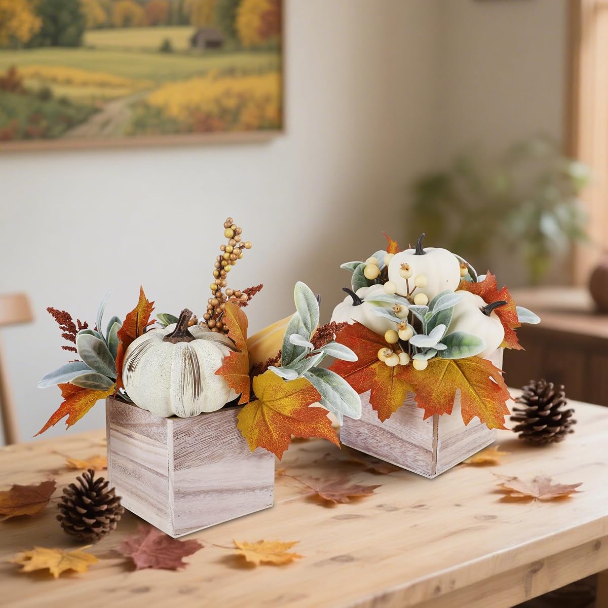 winemana Fall Decorations Artificial Pumpkin Gourd Berries Leaves, 2 Pack - imagem de detalhe 1