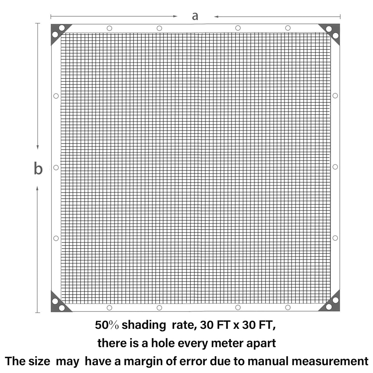 winemana Black Shade Cloth 30x30 FT– 50% Sun Shade Mesh Tarp for Greenhouse, Garden, Patio, Dog Kennel, Chicken Coop, and Outdoor Protection, Plants Cover Shade Netting with 2 Reinforced Grommets - imagen de detalle 2