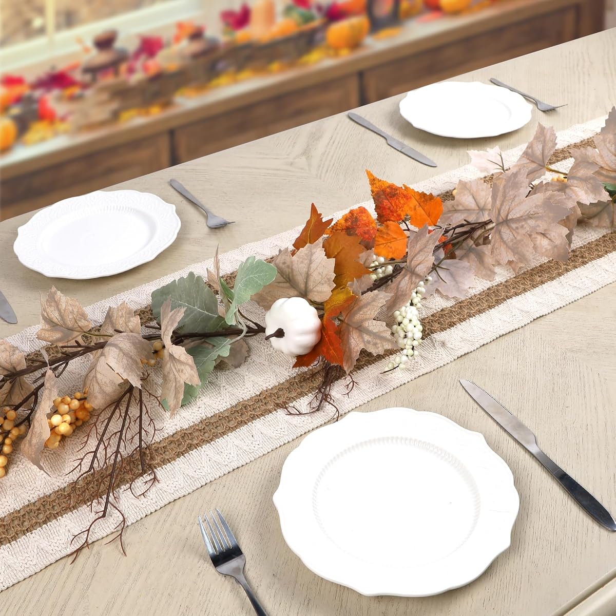 winemana Fall Garland Decor, Maple Leaves Garlands Decorations for Home with Pumpkins, 6FT Autumn Thanksgiving Decoration for Indoor Outdoor Mantel Fireplace Farmhouse Porch Table - imagem de detalhe 1