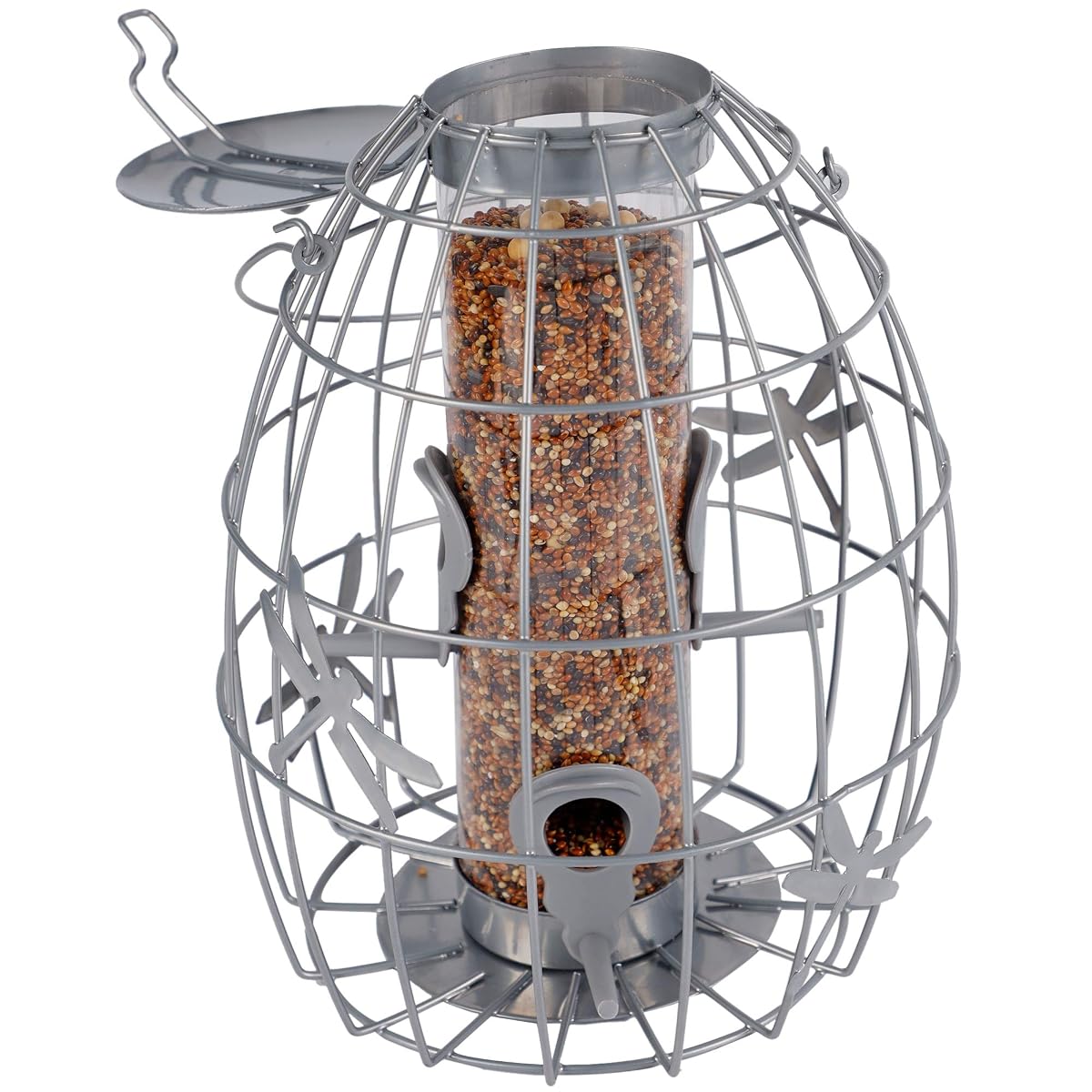 winemana Outdoor Hanging Wild Bird Feeder, Caged Tube Bird Feeder Outside, Can Be Filled with Seeds, Squirrel Proof with Large Metal Guard Cage for Small Birds Brome Finch Hummingbird, Silver - imagem de detalhe 3