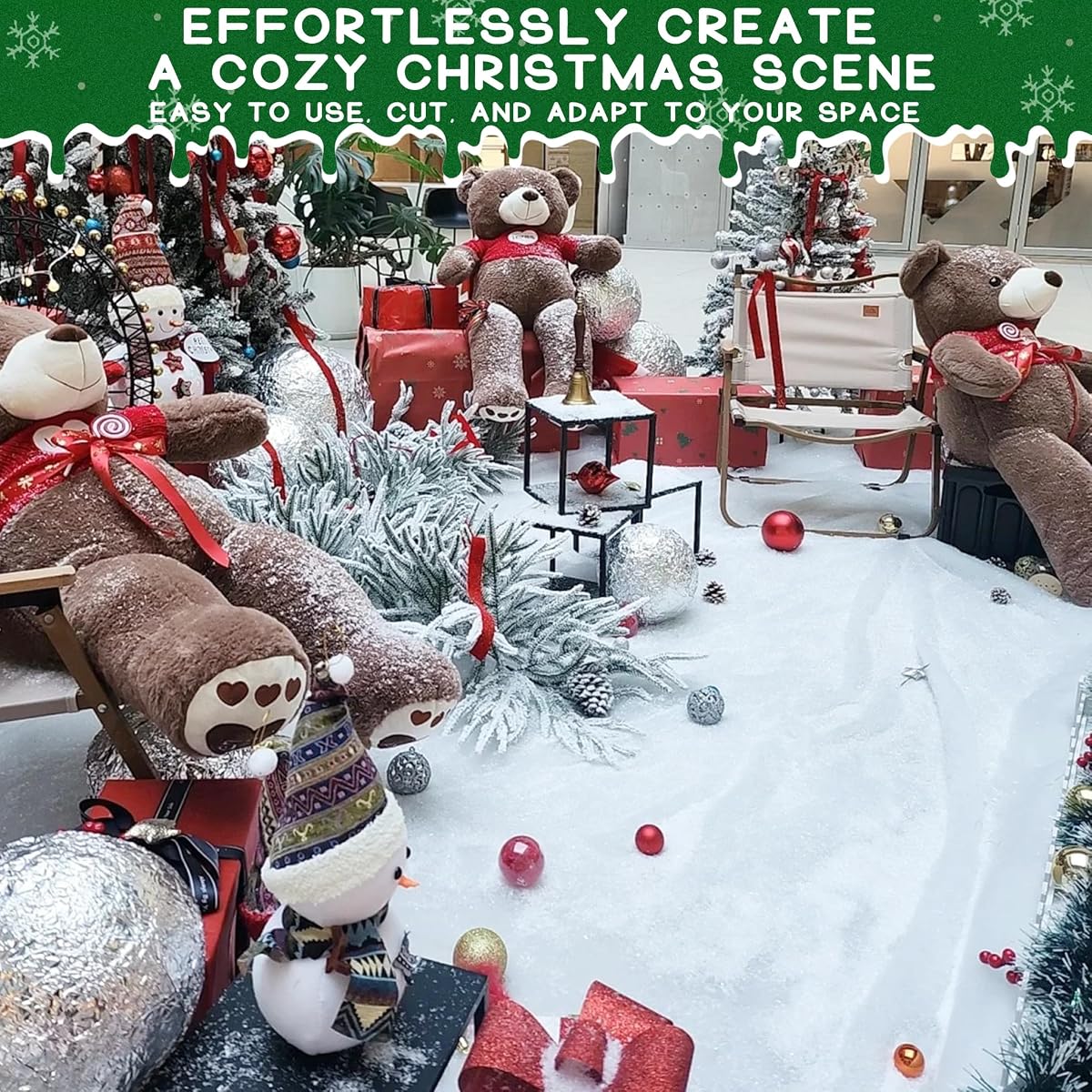 winemana Christmas Fake Snow 3-Piece Set Decorations, Snow Blanket Roll, Artificial Snowflakes, Fluffy Snow for Christmas Village Houses Display Winter White Wonderland Kitchen Table Top Decor - imagem de detalhe 1