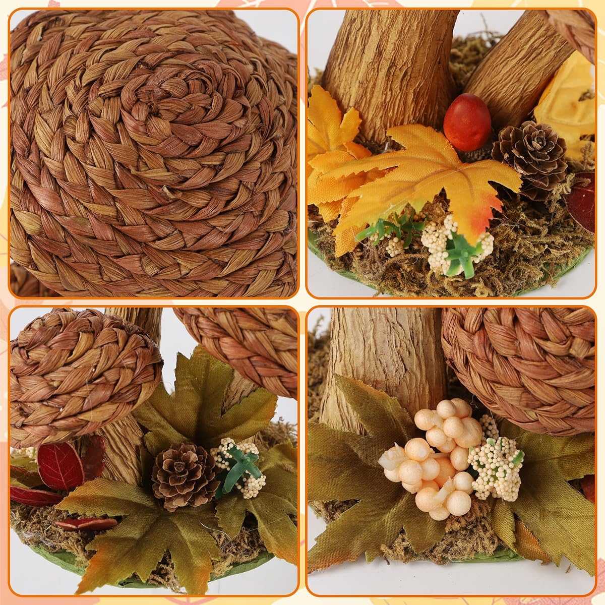 winemana 2 Pack Mushroom Fall Decor - Handmade Woven Mushrooms Figurines, Rustic Farmhouse Table Centerpieces for Thanksgiving, Autumn Home, Shelf & Kitchen Decor - imagen de detalle 6