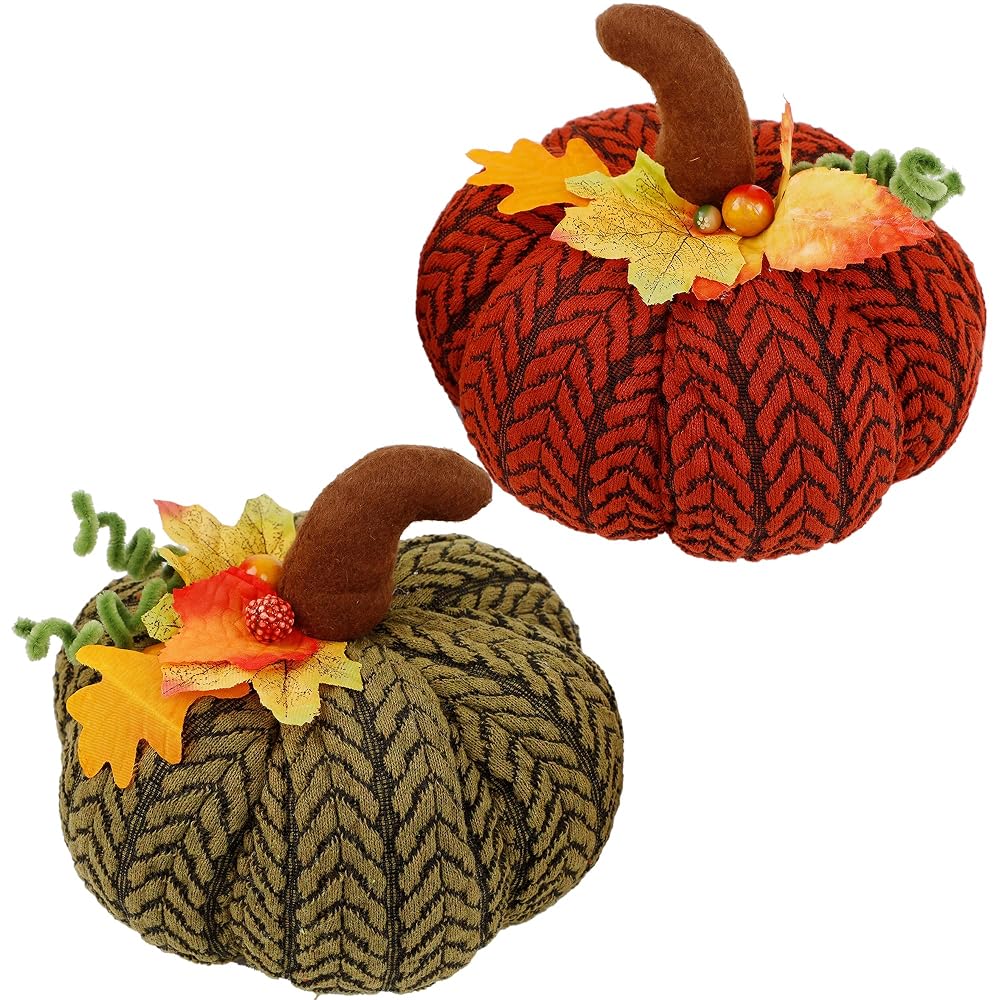 winemana Thanksgiving Decorations 2 Pack Artificial Pumpkins, Knit Wool Pumpkin Large Tabletop Centerpieces for Autumn Fall Home Kitchen Office